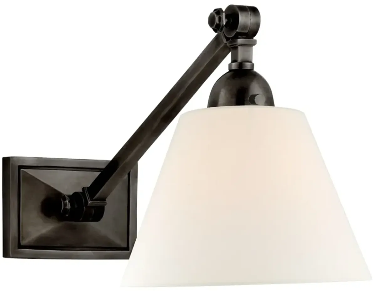 Jane Single Library Wall Light in Gun Metal with Linen Shade