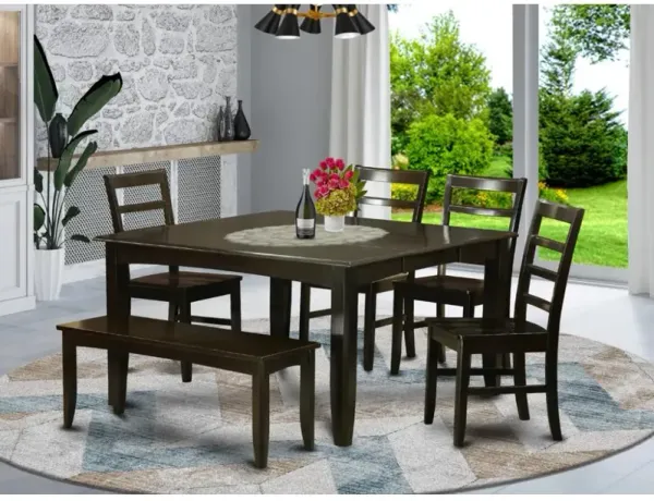 6 Pc Dining set with bench-Kitchen Table with Leaf and 4 Dining Chairs Plus Bench.