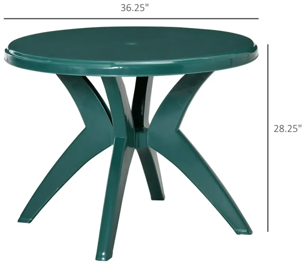 Green Garden Table: Round Outdoor Bistro Table with Umbrella Hole