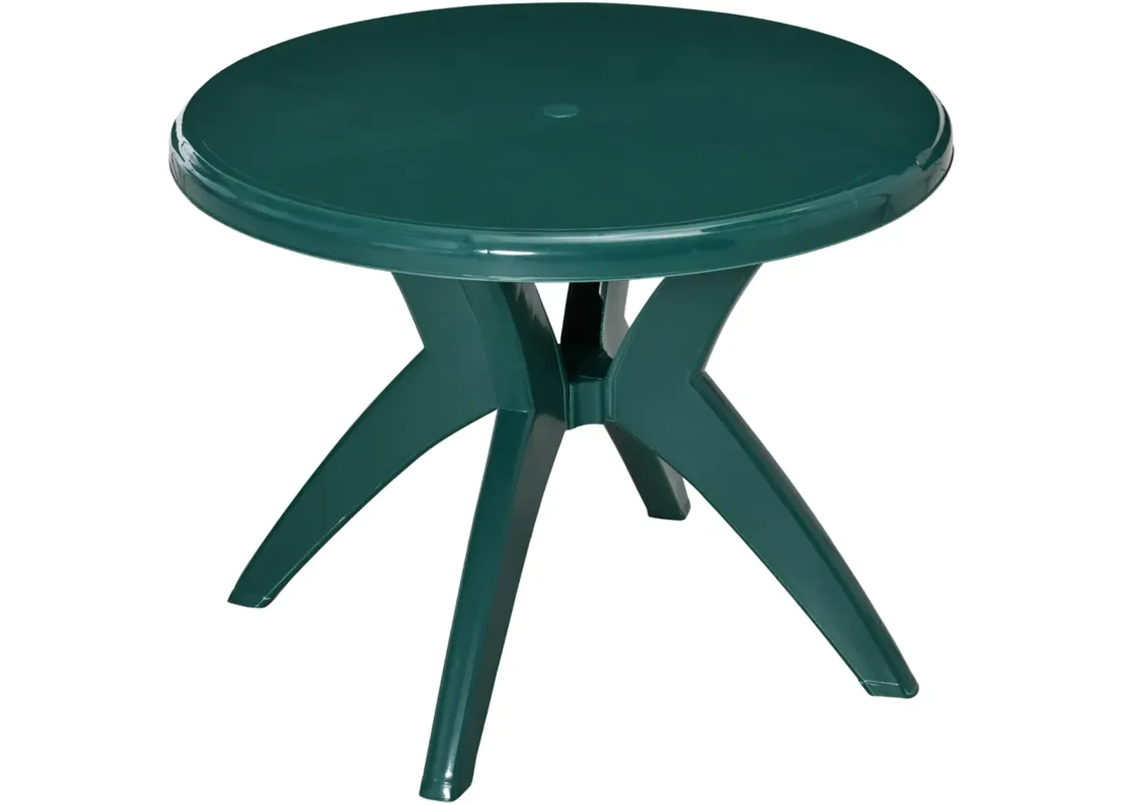 Green Garden Table: Round Outdoor Bistro Table with Umbrella Hole