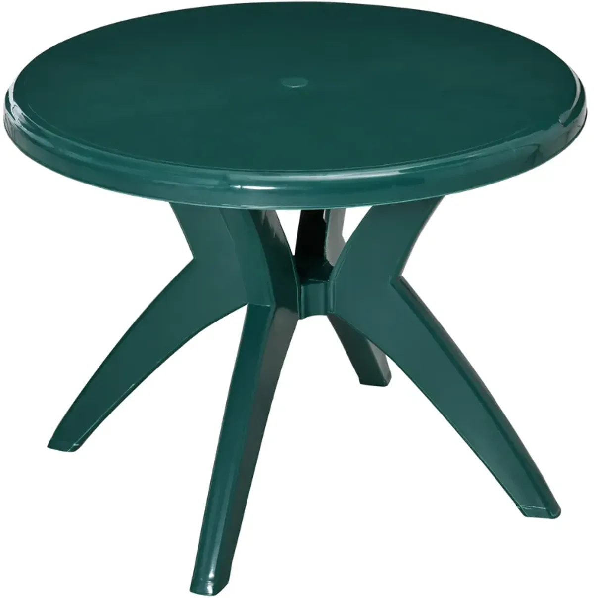 Green Garden Table: Round Outdoor Bistro Table with Umbrella Hole