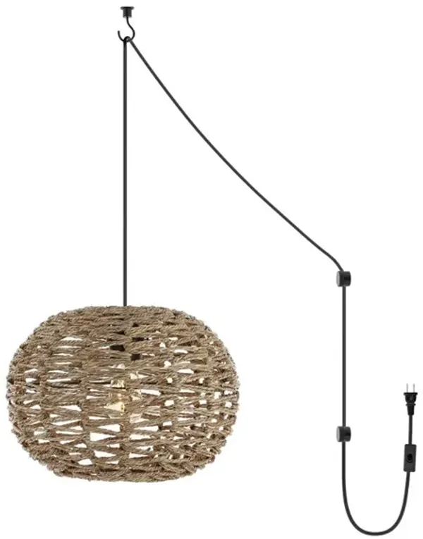 Isla 1-Light Farmhouse Coastal Rattan 180" Cord Plug-In or Hardwired LED Pendant