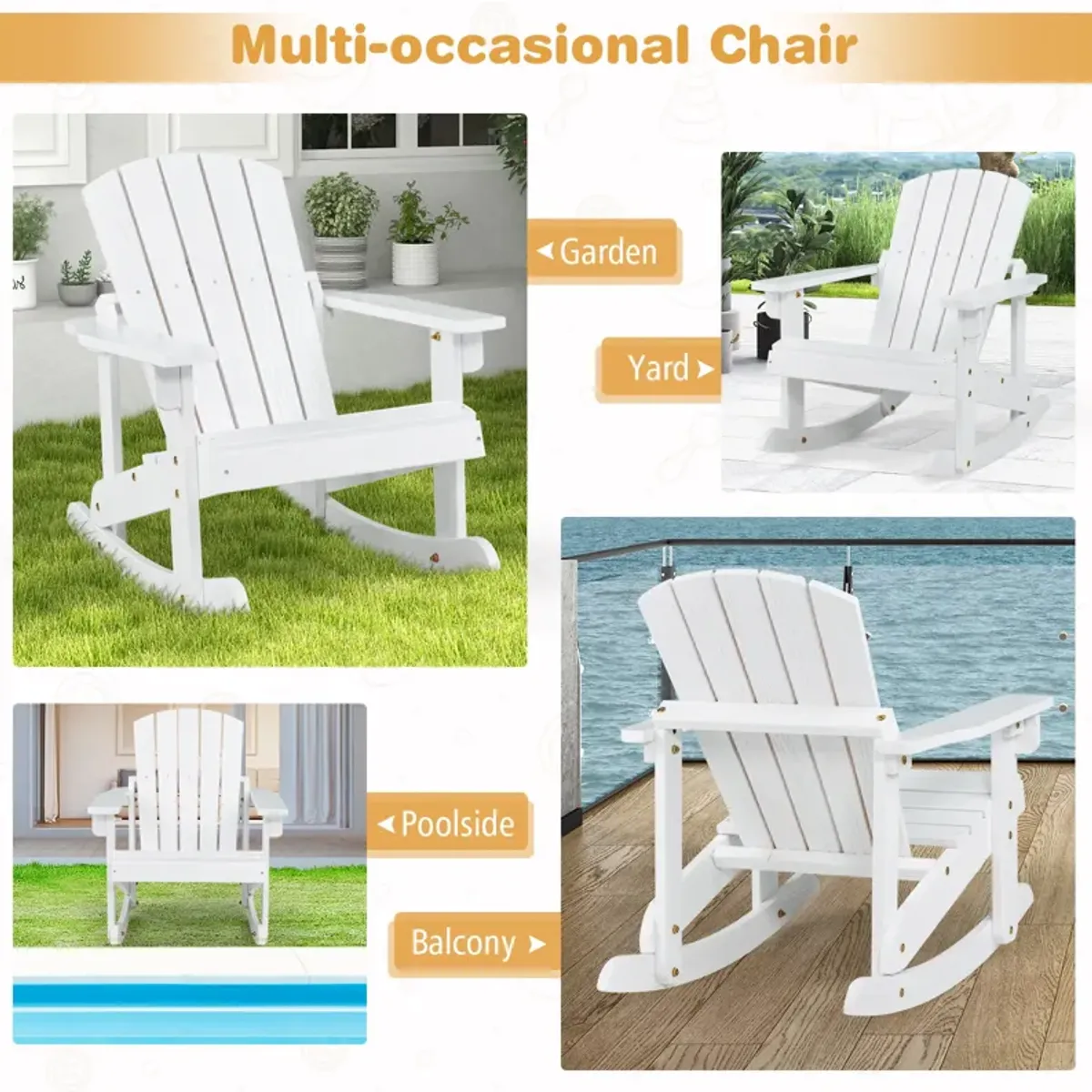 Outdoor Wooden Kid Adirondack Rocking Chair with Slatted Seat