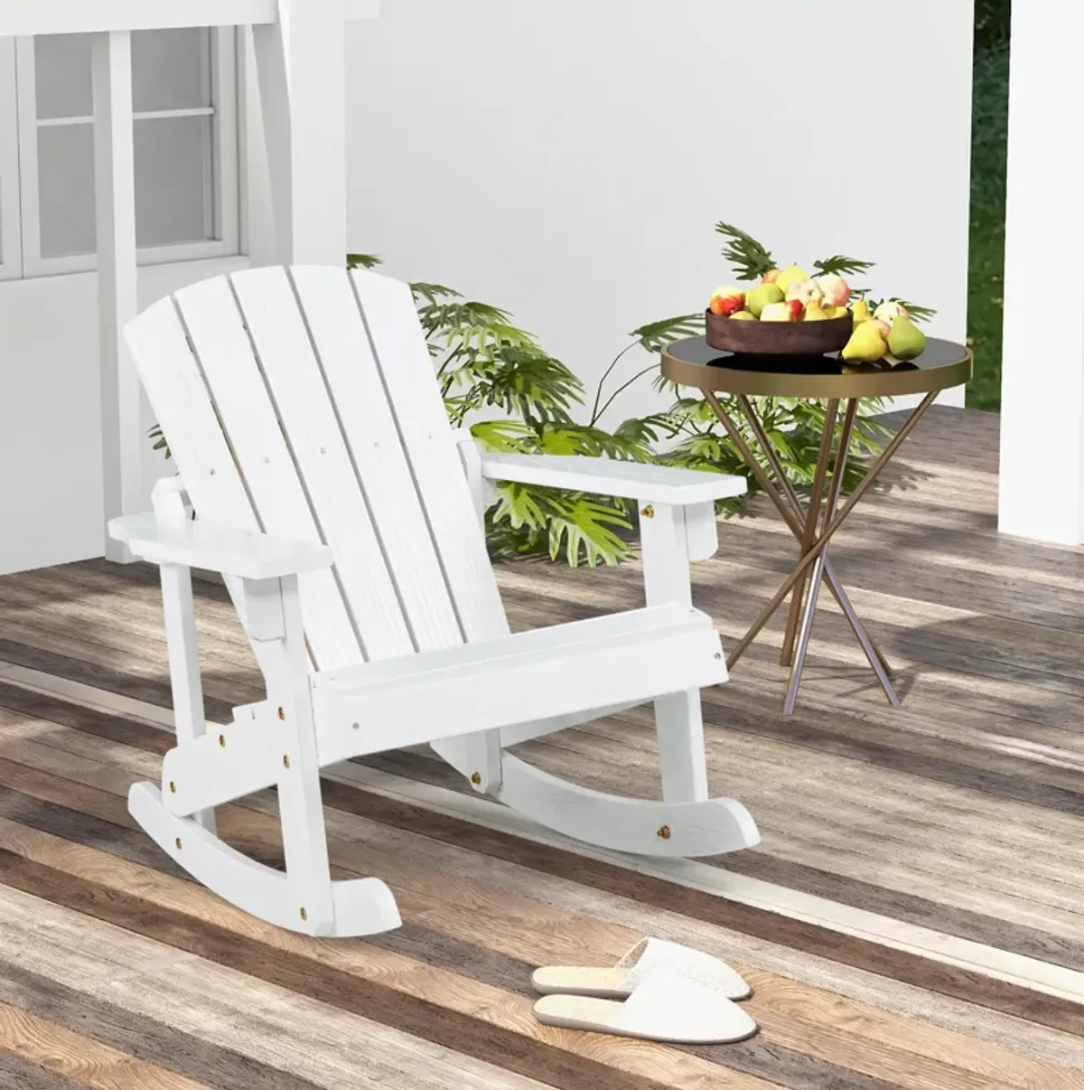 Outdoor Wooden Kid Adirondack Rocking Chair with Slatted Seat