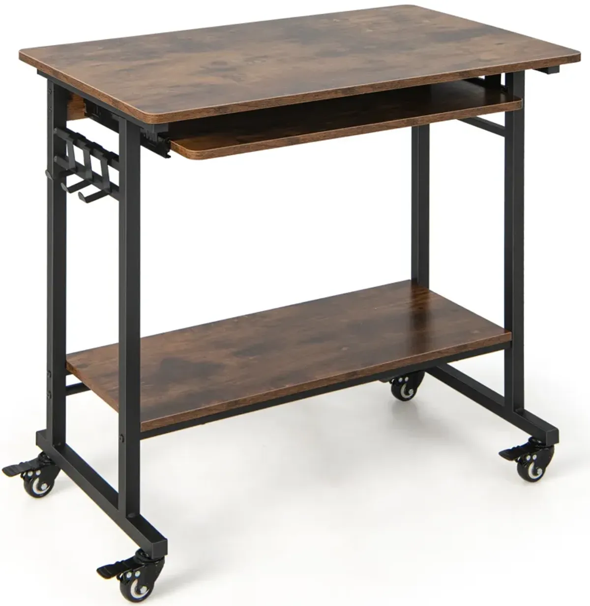 Home Office Computer Desk Cart with Pull-out Keyboard Tray-Rustic Brown