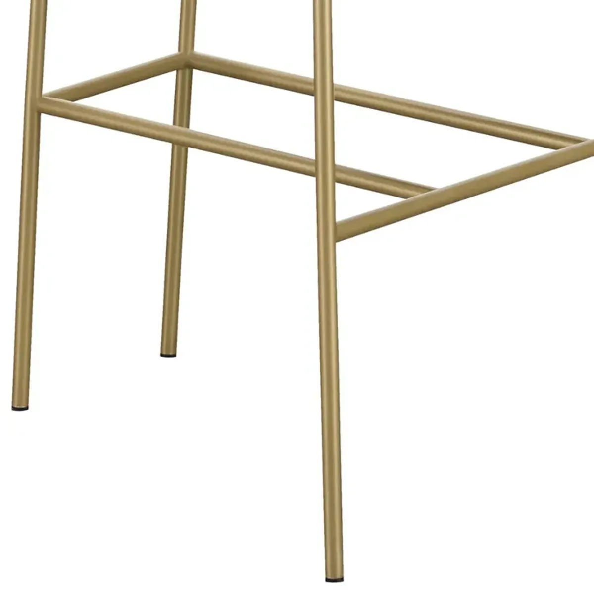 Lox 30 Inch Modern Barstool, Gray Padded Back and Seat, Gold Finish Metal-Benzara