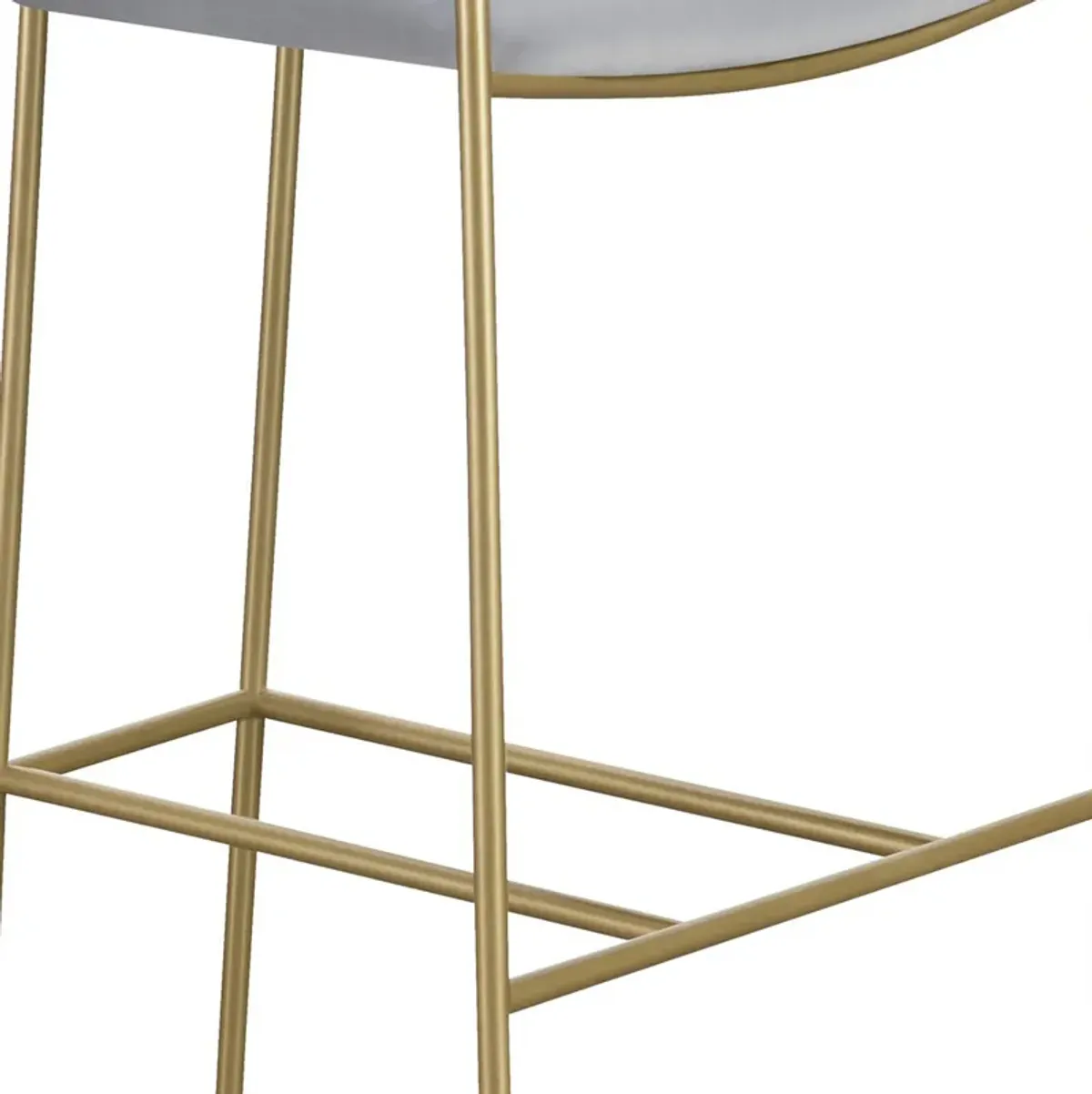 Lox 30 Inch Modern Barstool, Gray Padded Back and Seat, Gold Finish Metal-Benzara