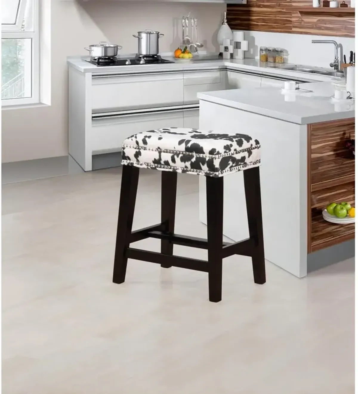 Linon Walt Black Cow Print Counter Stool