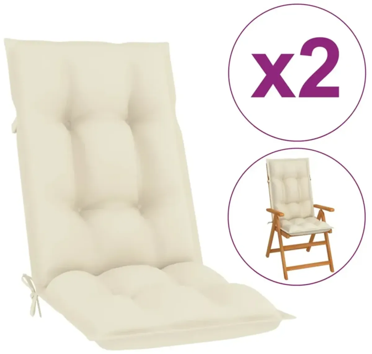 vidaXL Garden Chair Cushions 2 pcs Cream 47.2"x19.7"x2.8"