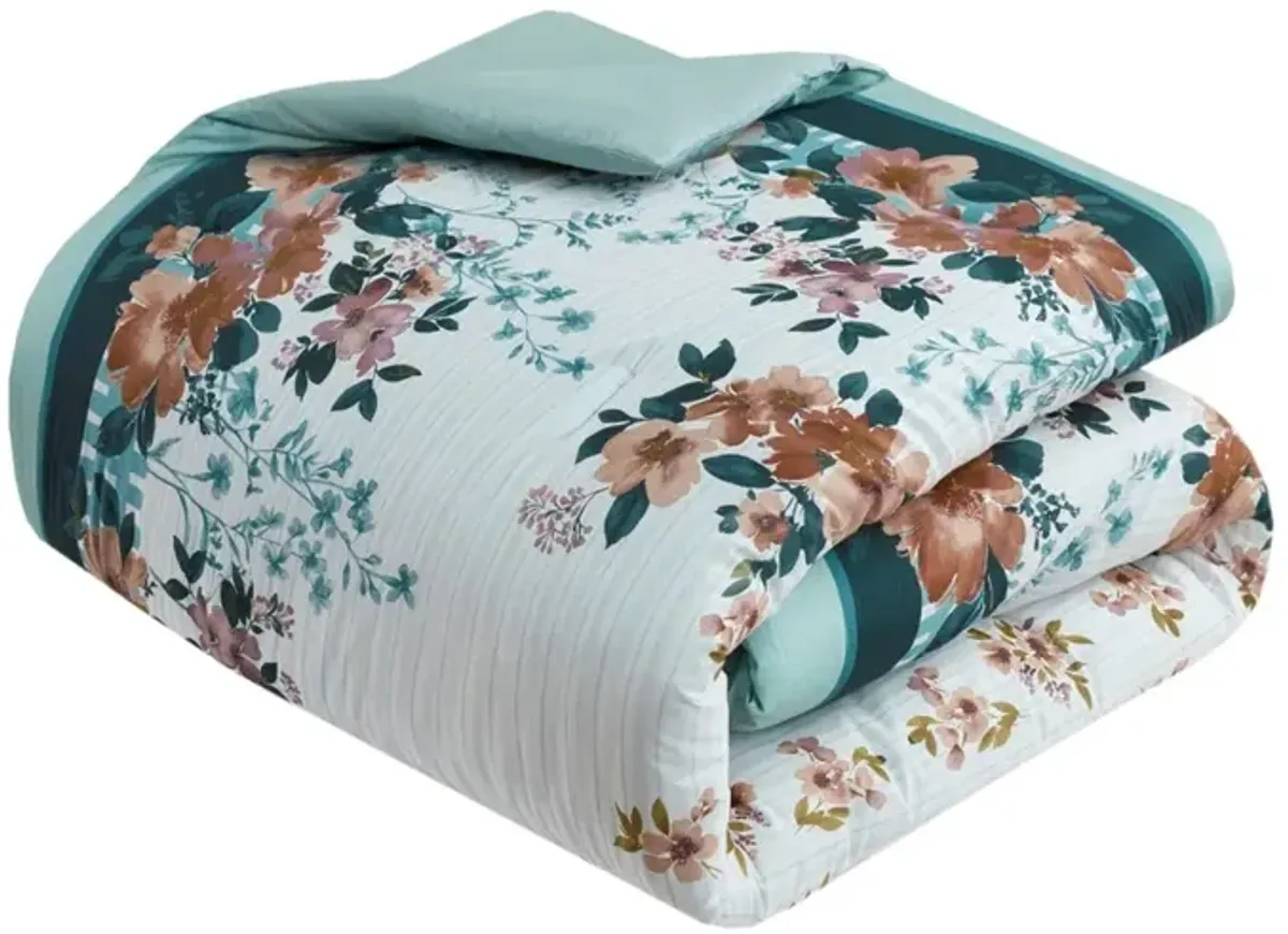 Gracie Mills Lemuel Shabby Chic Floral Cotton Comforter Set with Decorative Pillows