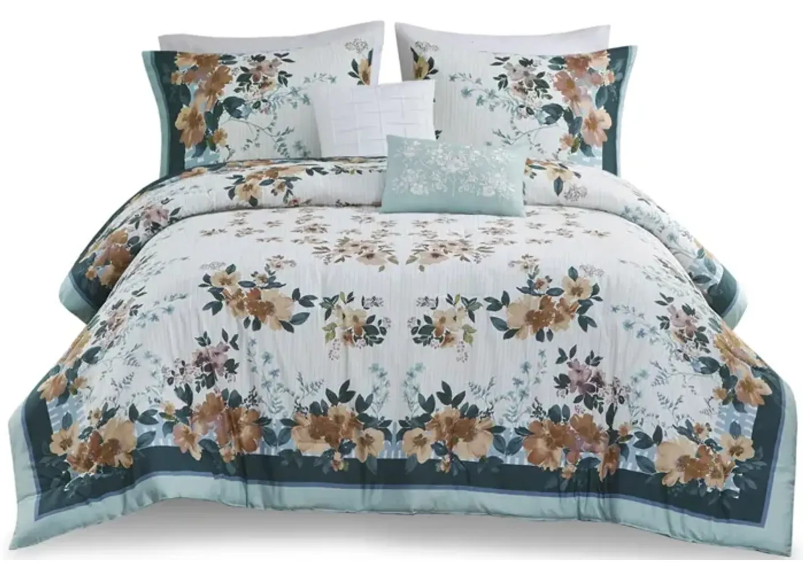 Gracie Mills Lemuel Shabby Chic Floral Cotton Comforter Set with Decorative Pillows