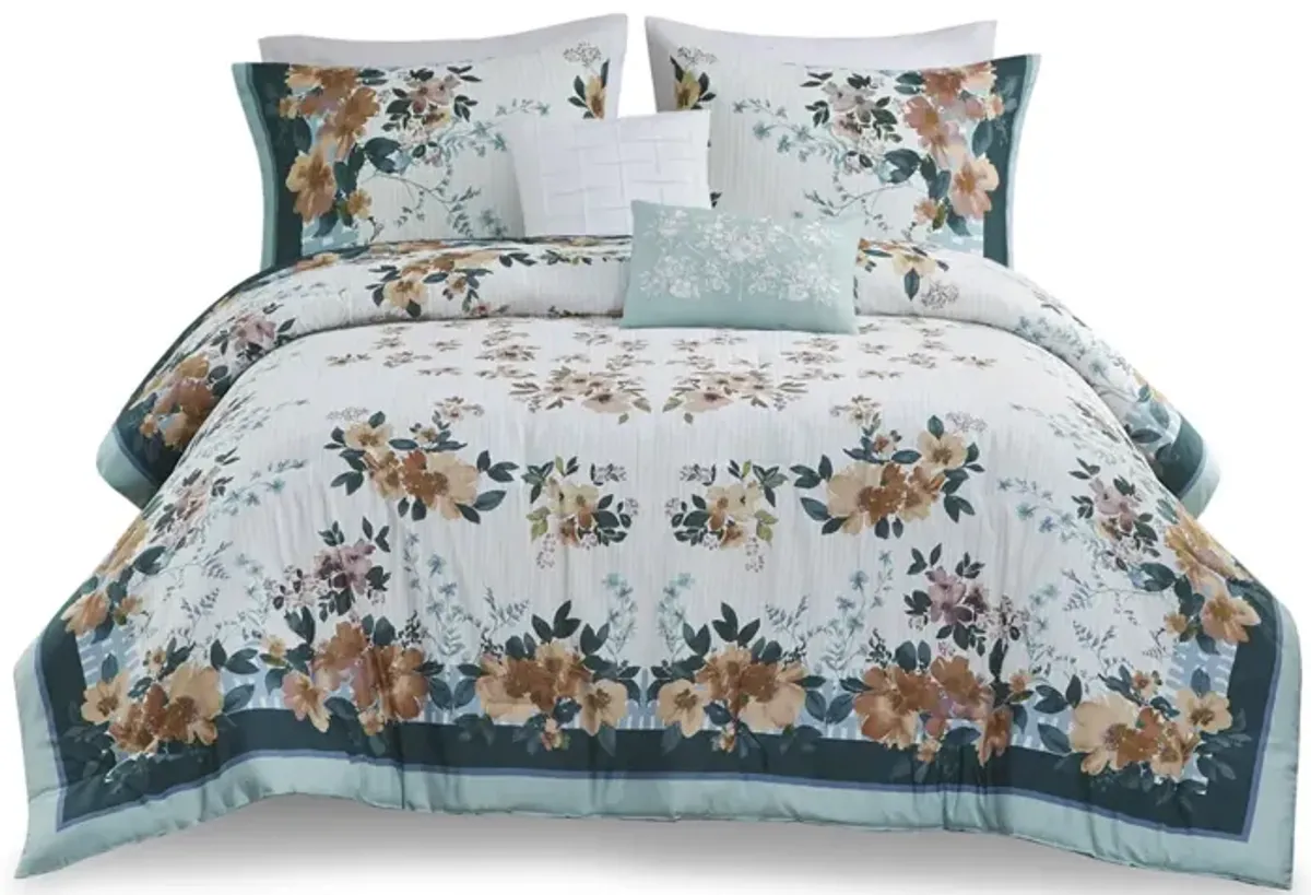 Gracie Mills Lemuel Shabby Chic Floral Cotton Comforter Set with Decorative Pillows