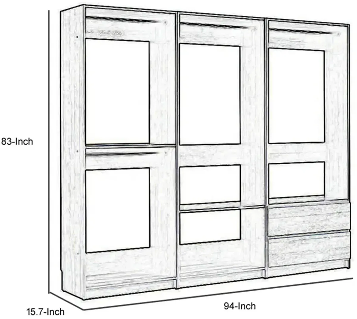 Dee Modular Closet System, 4 Clothing Racks, 2 Drawers, Oak Brown Wood - Benzara