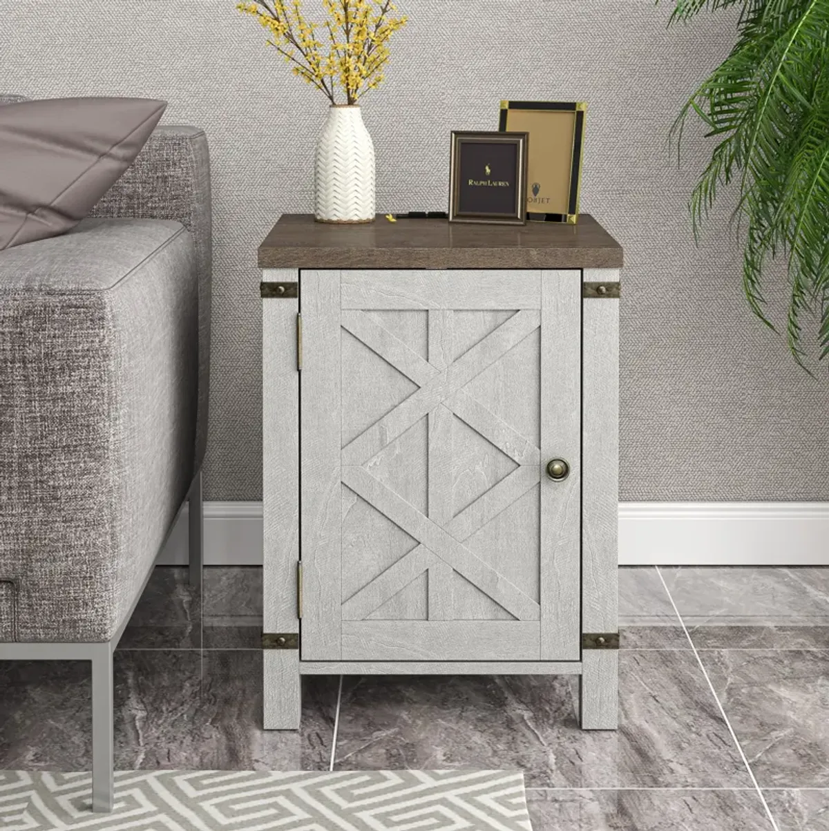 FESTIVO Farmhouse End Table with Charging Station and Storage