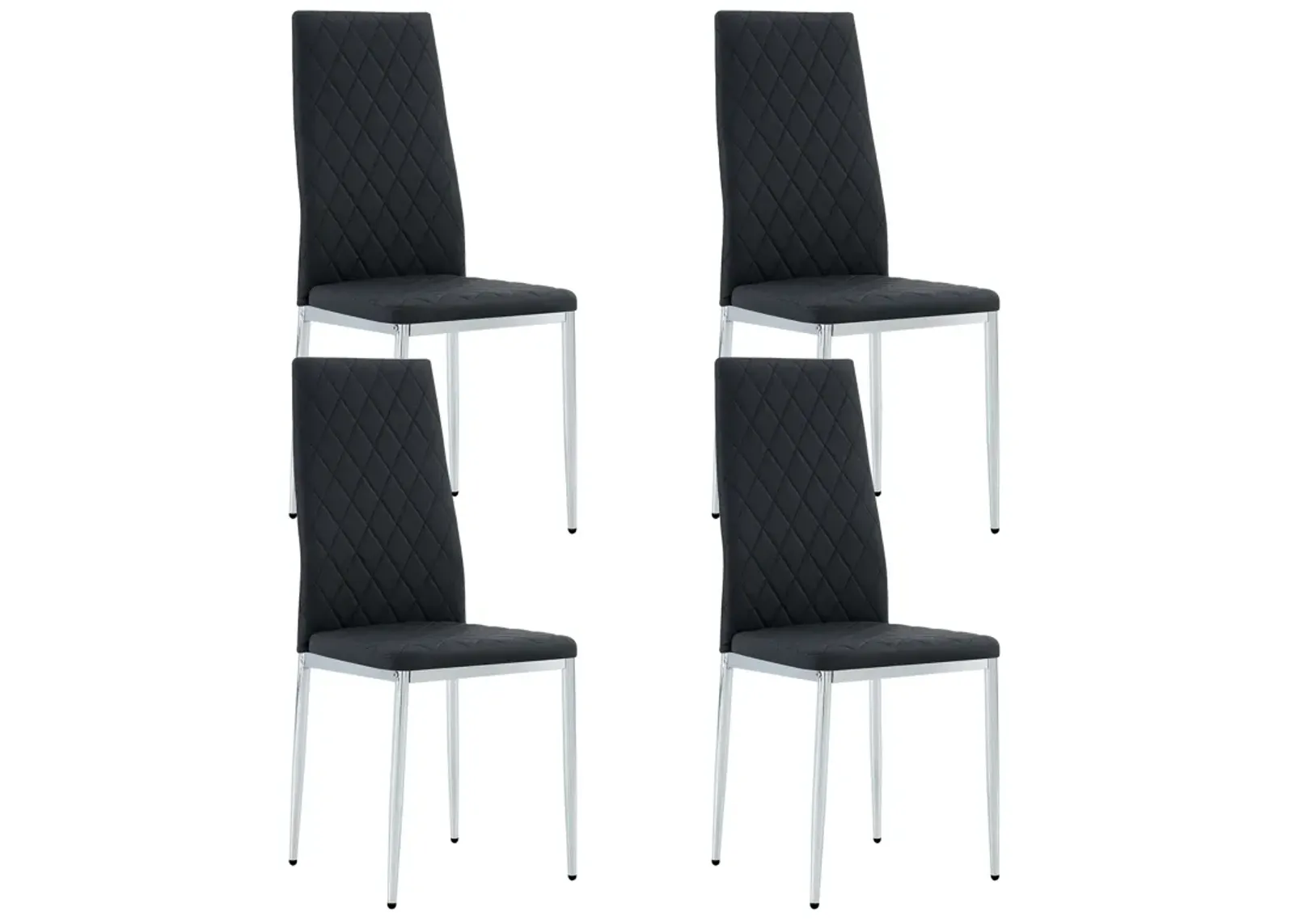 Hivvago 4 pcs Checkered Armless Faux Leather High Back Upholstered Padded Dining Chairs