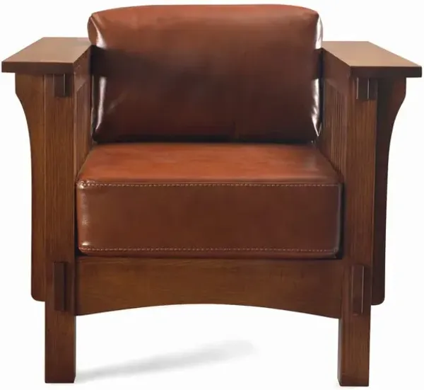 Crafters and Weavers Craftsman Crofter Mission Style Arm Chair - Chesnut Brown Leather