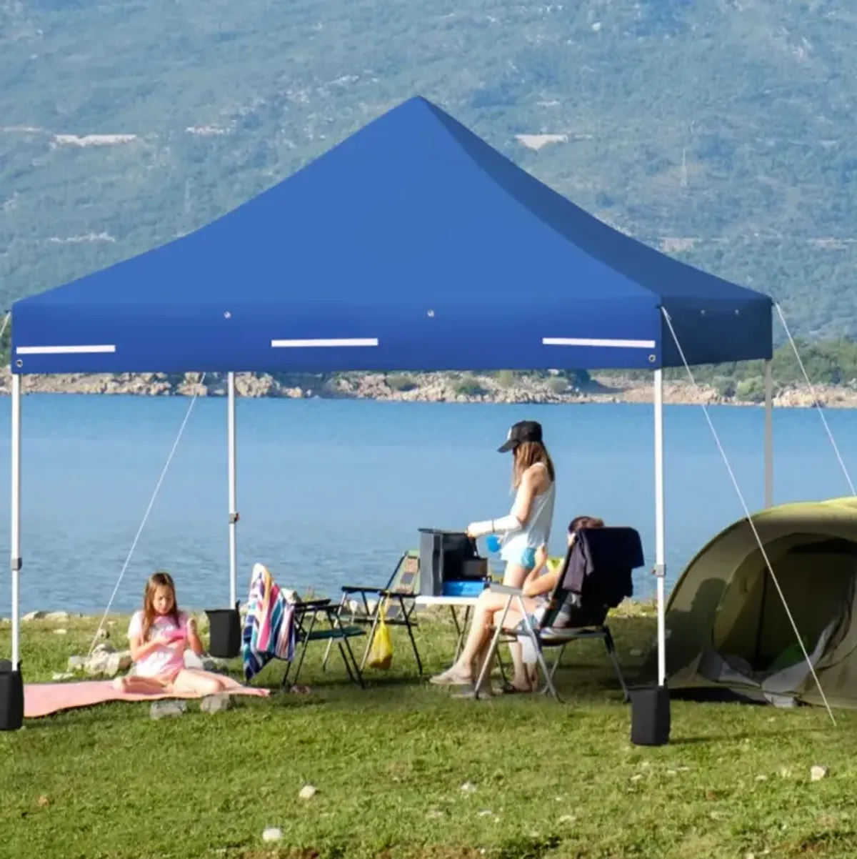 Hivvago 10 x 10 Feet Pop up Gazebo with 4 Height and Adjust Folding Awning