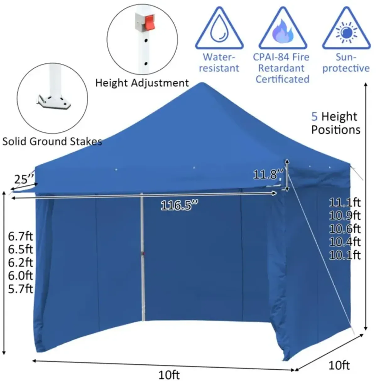 Hivvago 10 x 10 Feet Pop up Gazebo with 4 Height and Adjust Folding Awning