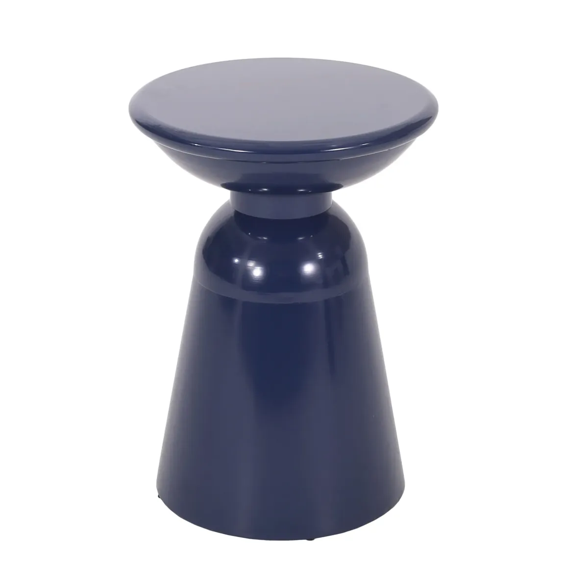 Suma Outdoor End Table Set of 2, Round, Pedestal Base, Navy Blue Iron - Benzara