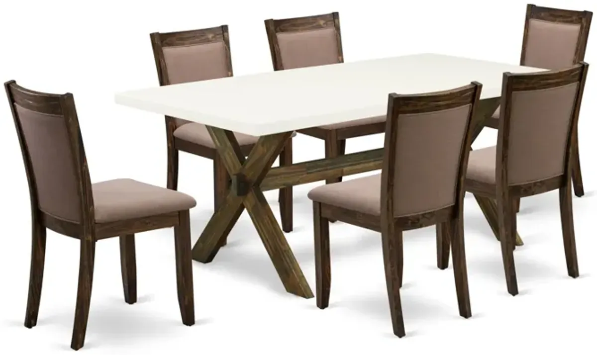 East West Furniture X727MZ748-7 7Pc Dining Set - Rectangular Table and 6 Parson Chairs - Multi-Color Color