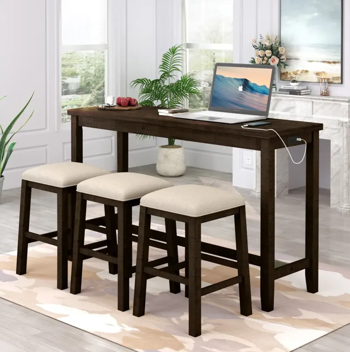 Merax Rustic Bar Dining Set with Socket