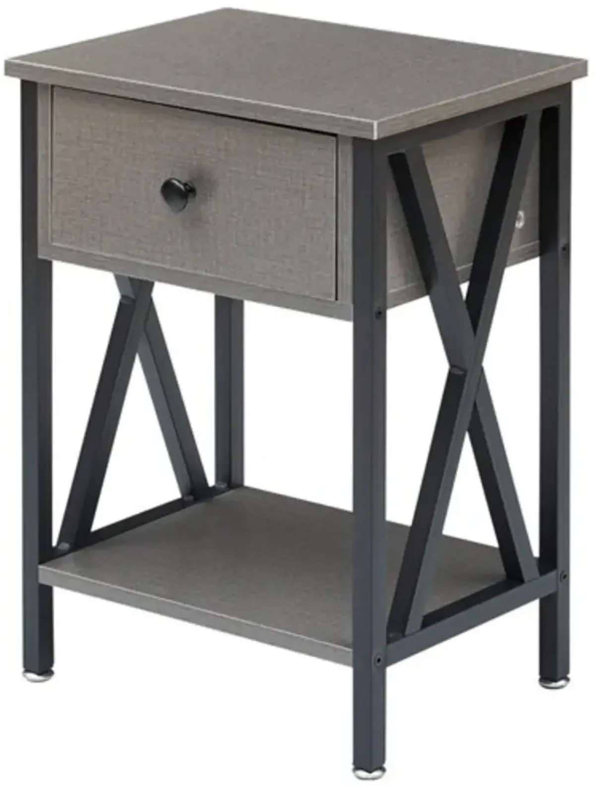 Hivvago Set of 2   1 Drawer Nightstand in Grey and Black Wood Finish