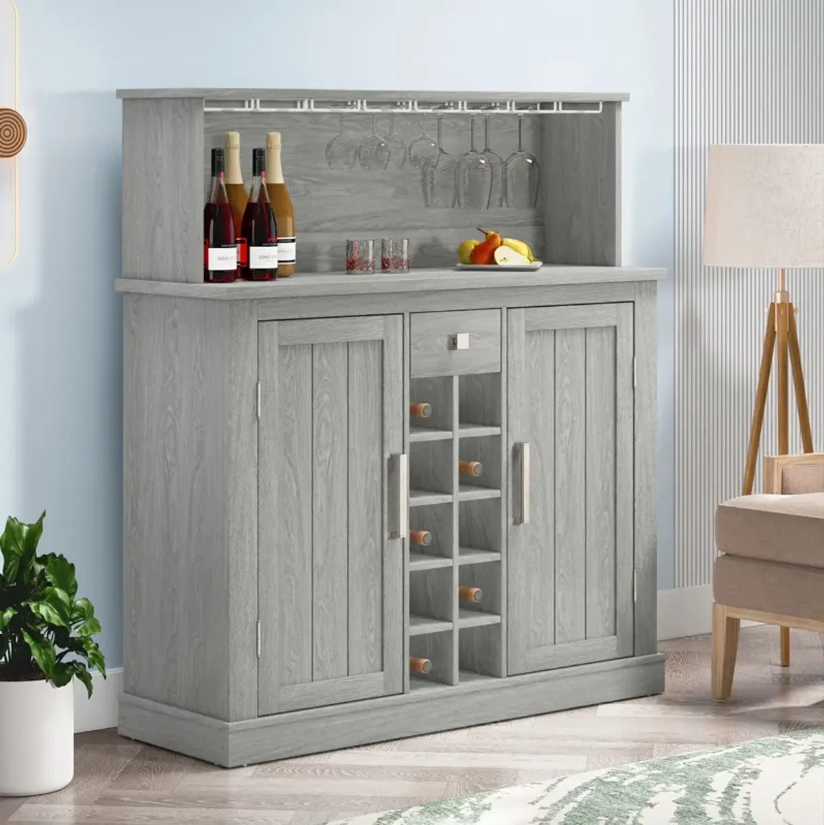 FESTIVO Farmhouse Buffet Bar Cabinet with Wine Storage