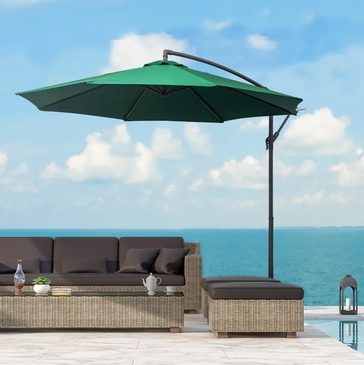 Flexible Sun Shield: 10' Green Cantilever Patio Umbrella with Tilt Function