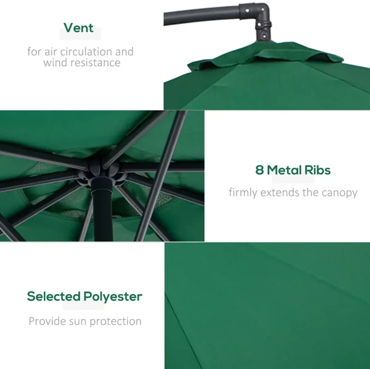 Flexible Sun Shield: 10' Green Cantilever Patio Umbrella with Tilt Function