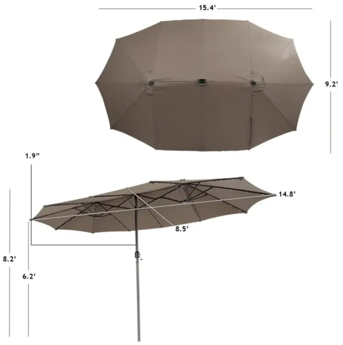 Hivvago 15 Feet Twin Patio Umbrella with 48 Solar LED Lights