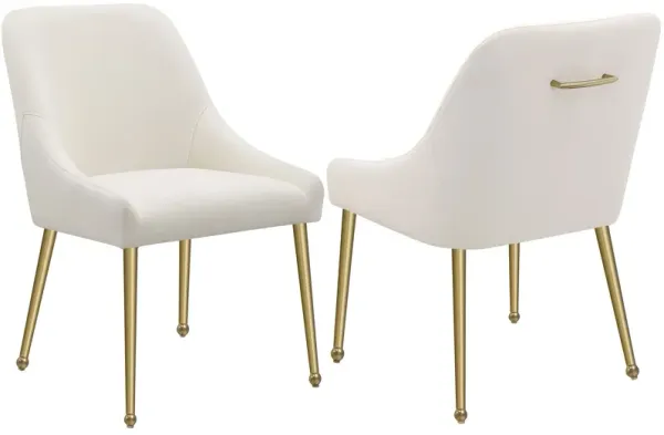 Maya Dining Side Chair Set of 2, Ivory Velvet, Brass Plated Metal Legs - Benzara