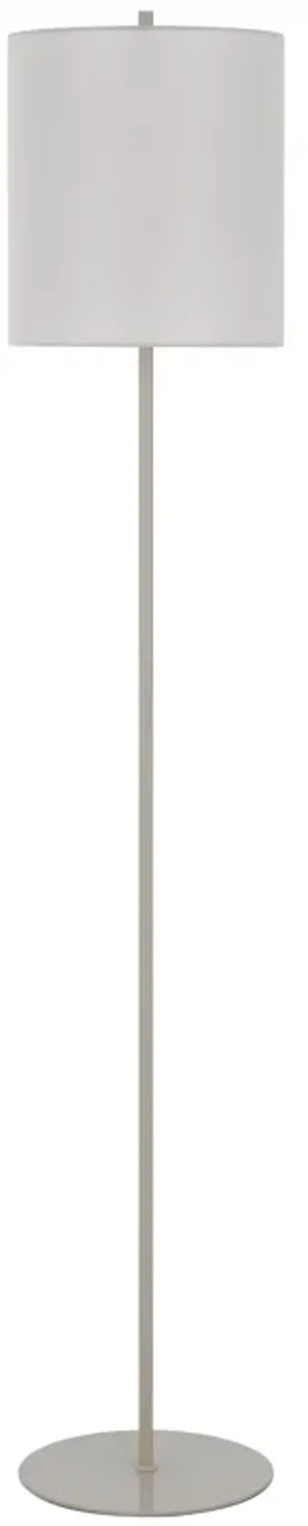 Plue 63 Inch Floor Lamp, Chrome Pole Round Base, Off White Drum Shade - Benzara