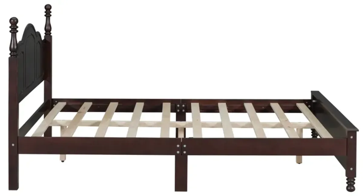 Queen Size Wood Platform Bed Frame, Retro Style Platform Bed With Wooden Slat Support