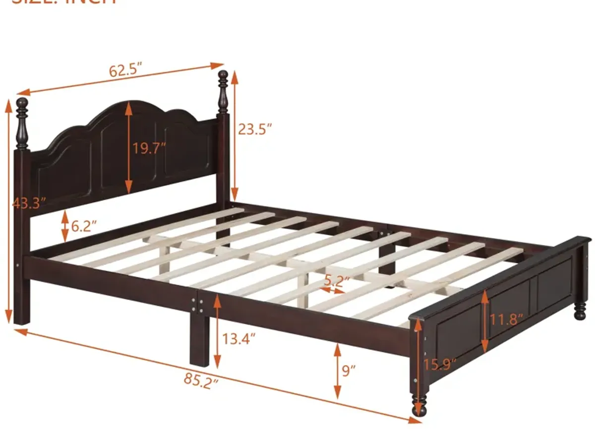 Queen Size Wood Platform Bed Frame, Retro Style Platform Bed With Wooden Slat Support