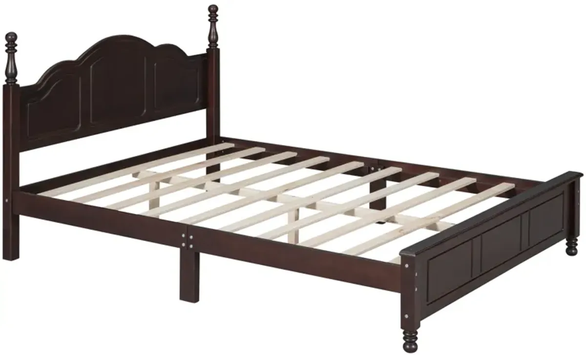 Queen Size Wood Platform Bed Frame, Retro Style Platform Bed With Wooden Slat Support