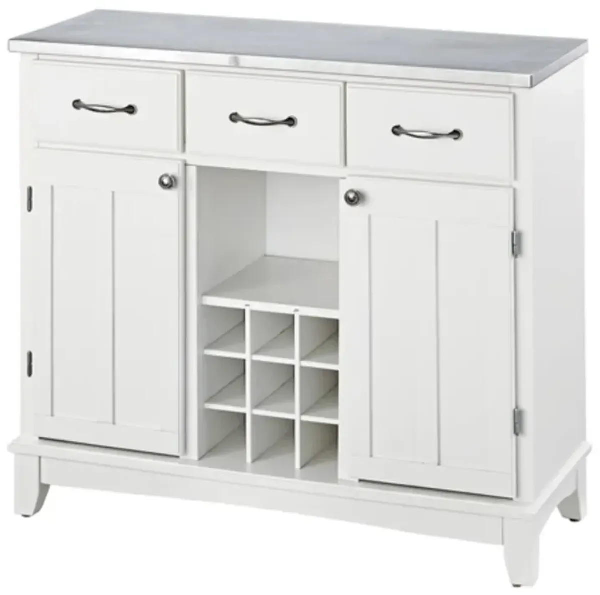 Hivvago Stainless Steel Top Kitchen Island Sideboard Cabinet Wine Rack in White