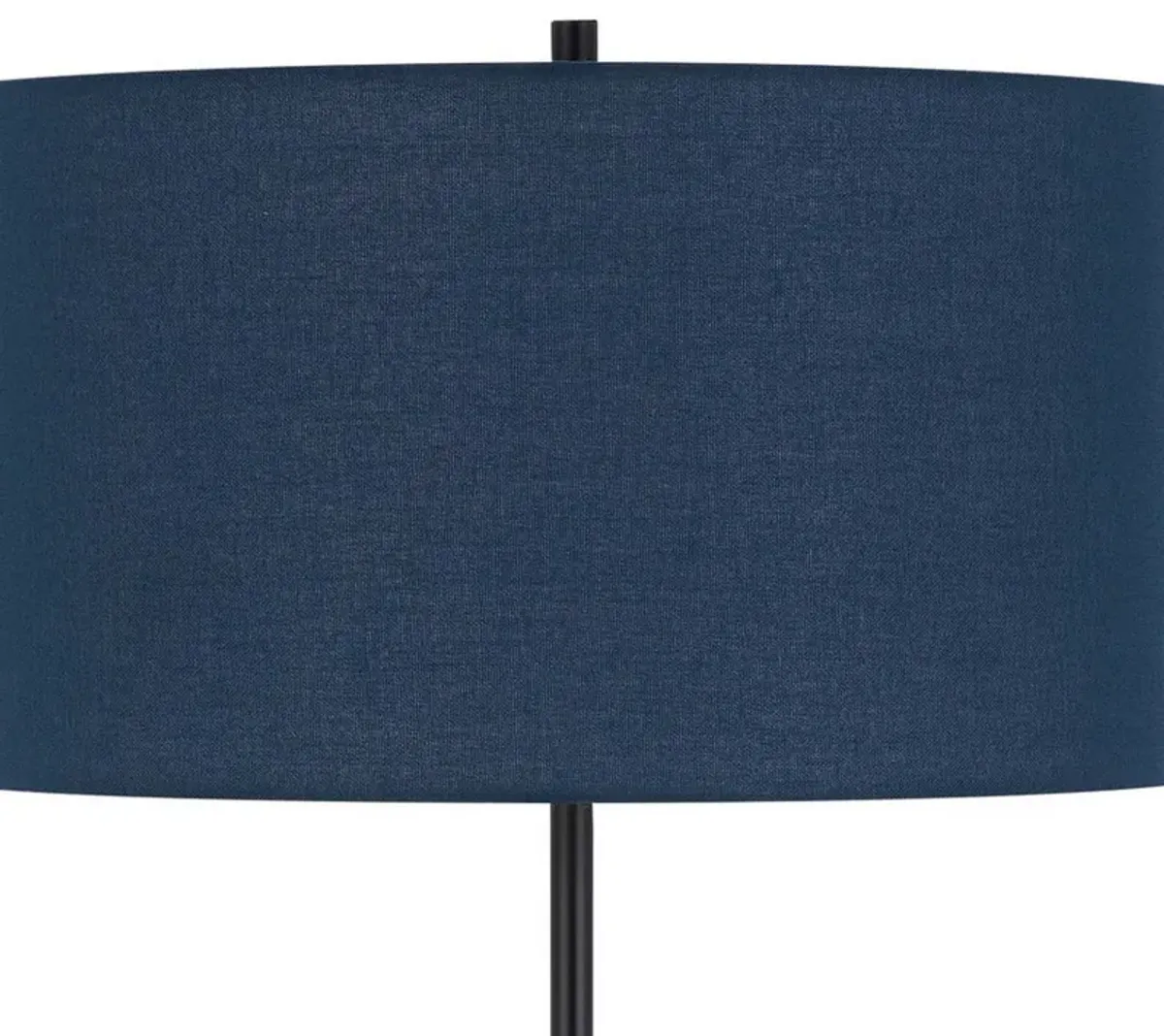 Sie 59 Inch Floor Lamp, Navy Blue Linen Shade, Round Base, Black Metal Pole - Benzara