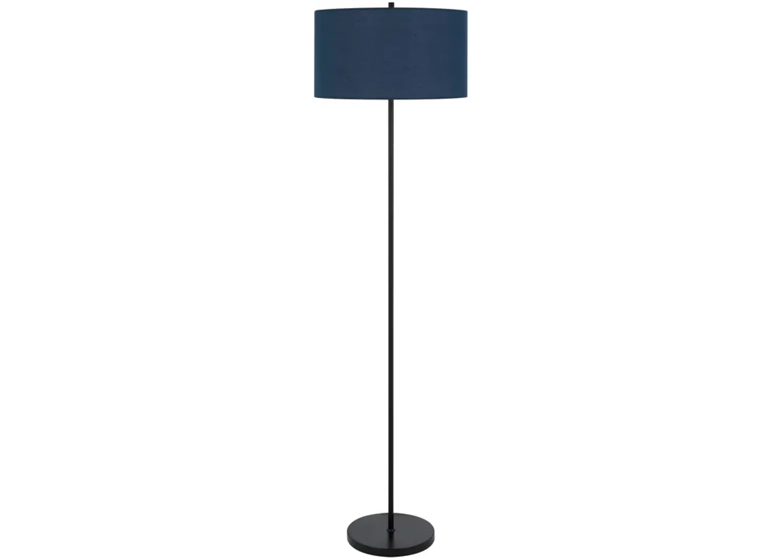 Sie 59 Inch Floor Lamp, Navy Blue Linen Shade, Round Base, Black Metal Pole - Benzara