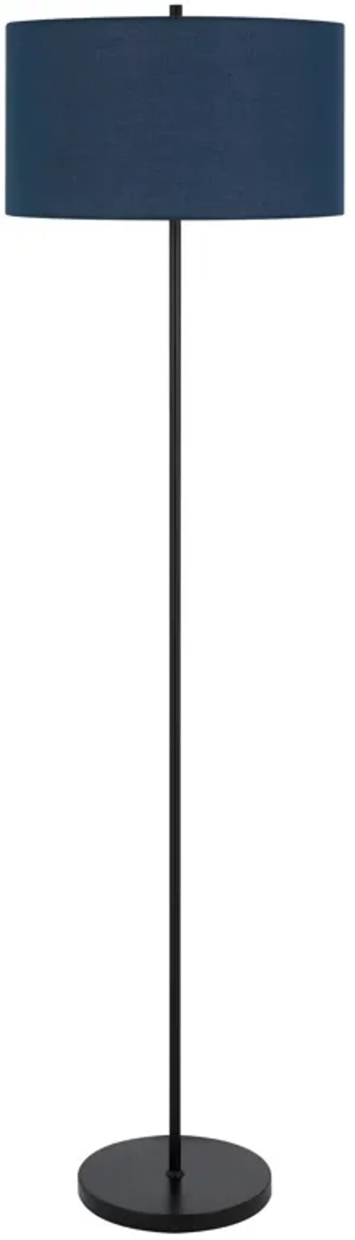 Sie 59 Inch Floor Lamp, Navy Blue Linen Shade, Round Base, Black Metal Pole - Benzara