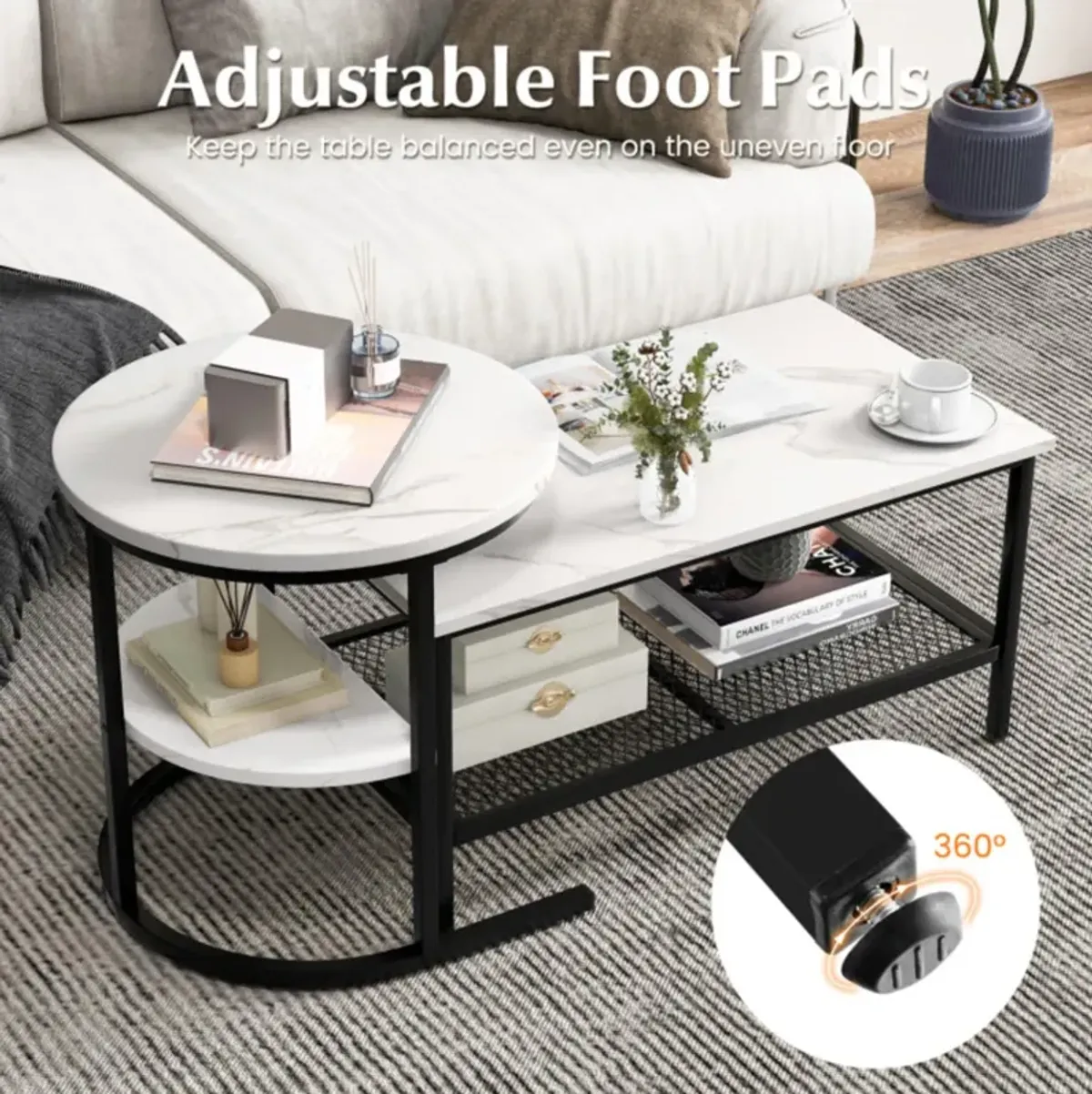 Hivvago Nesting Coffee Table with Extra Storage Shelf for Living Room