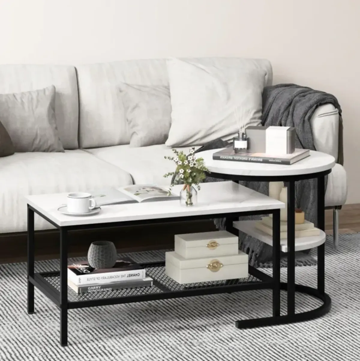 Hivvago Nesting Coffee Table with Extra Storage Shelf for Living Room