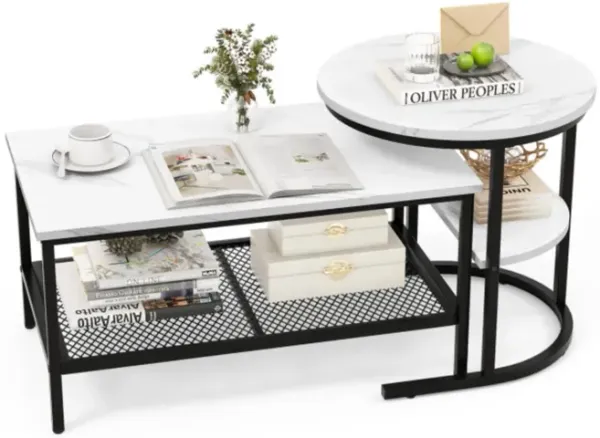 Hivvago Set of 2 Nesting Coffee Table with Extra Storage Shelf for Living Room