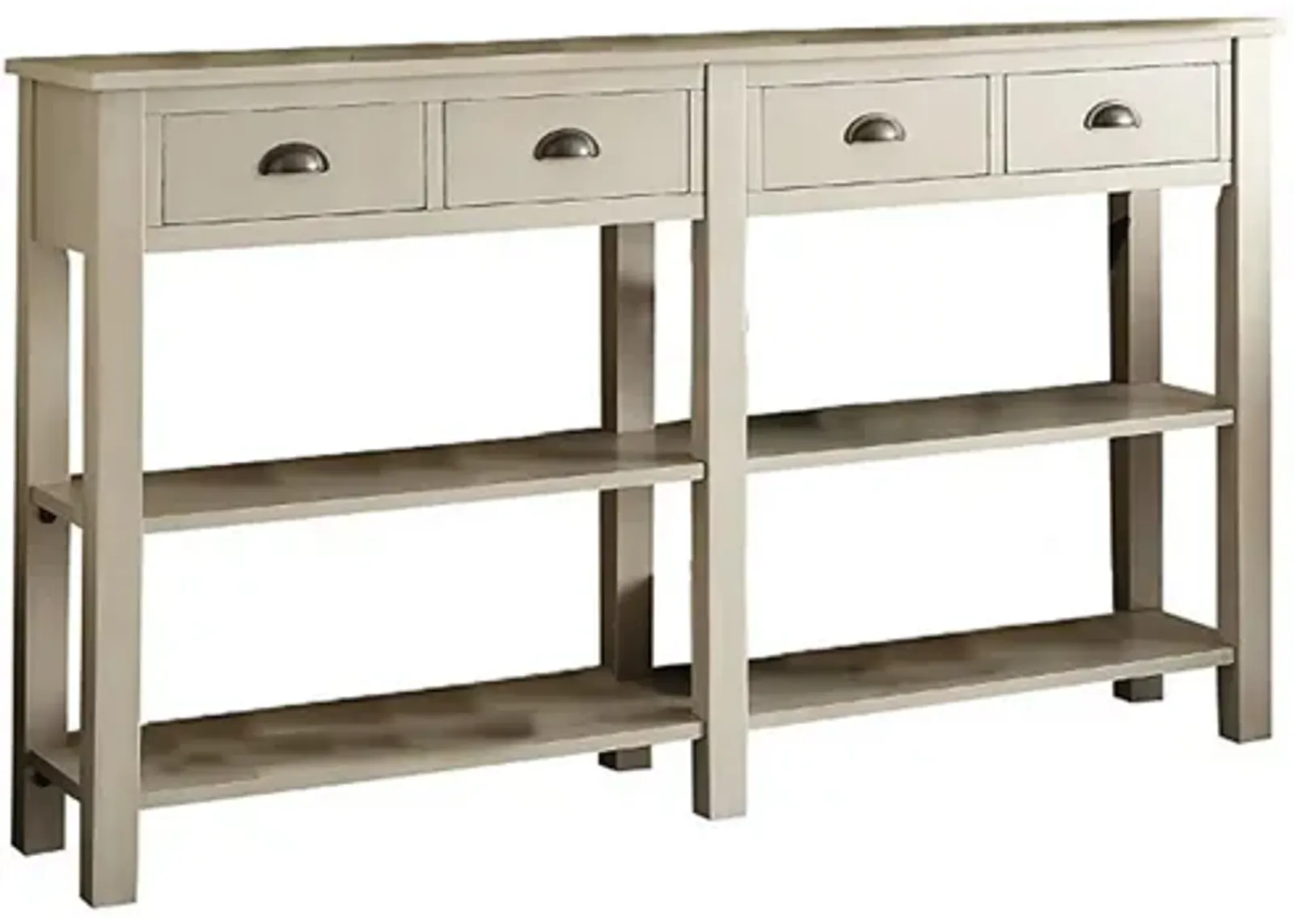 Wooden Console Table with Four Drawers and Two Shelves, Cream-Benzara