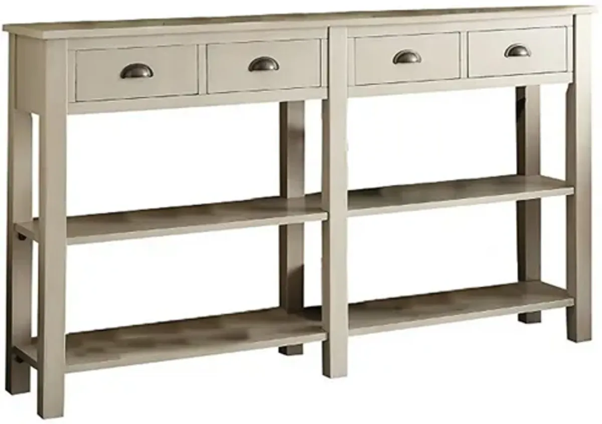 Wooden Console Table with Four Drawers and Two Shelves, Cream-Benzara