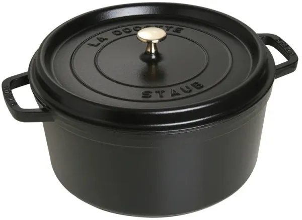 Staub Cast Iron Round Cocotte, Dutch Oven, 9-quart, serves 9-10, Made in France, Cherry