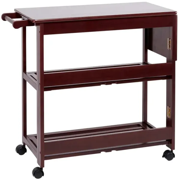 38" Rubberwood Kitchen Island Bar Cart, Cocoa