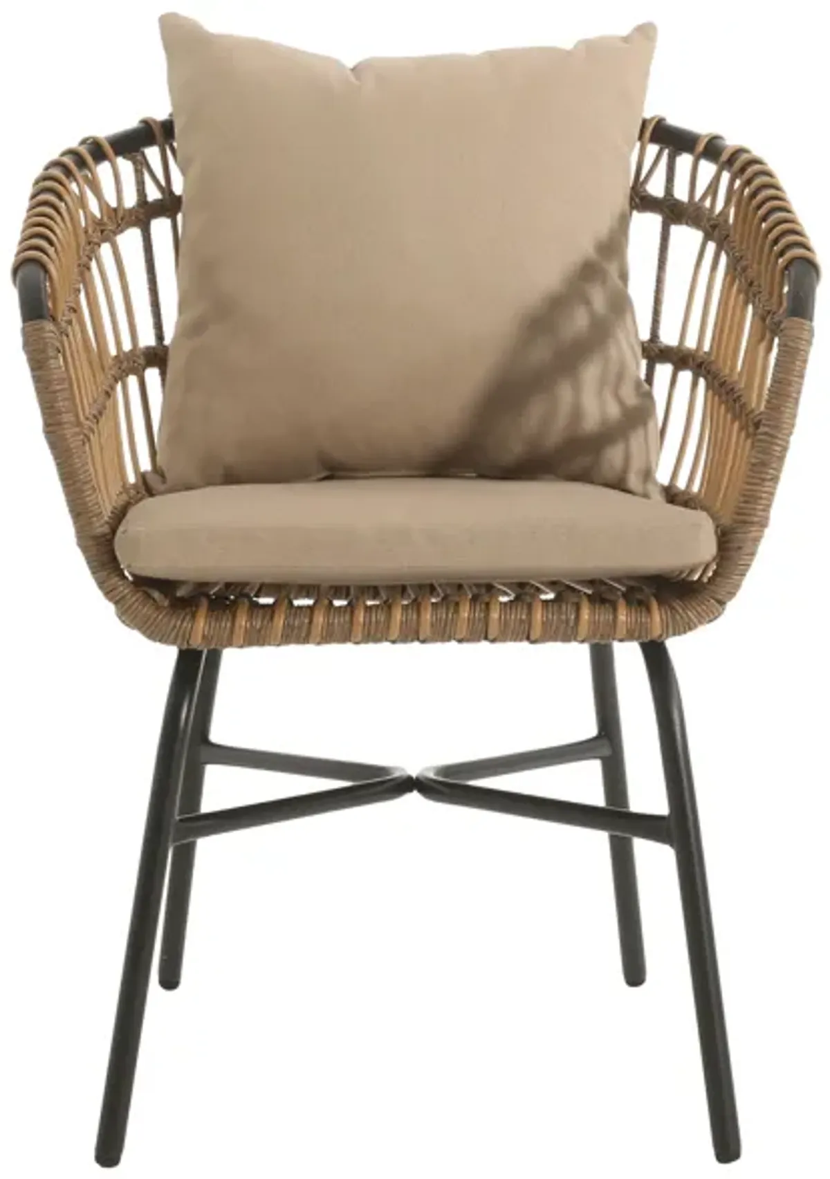 Wey Outdoor Side Chair Set of 2, Handwoven Rattan Curved Back, Black - Benzara