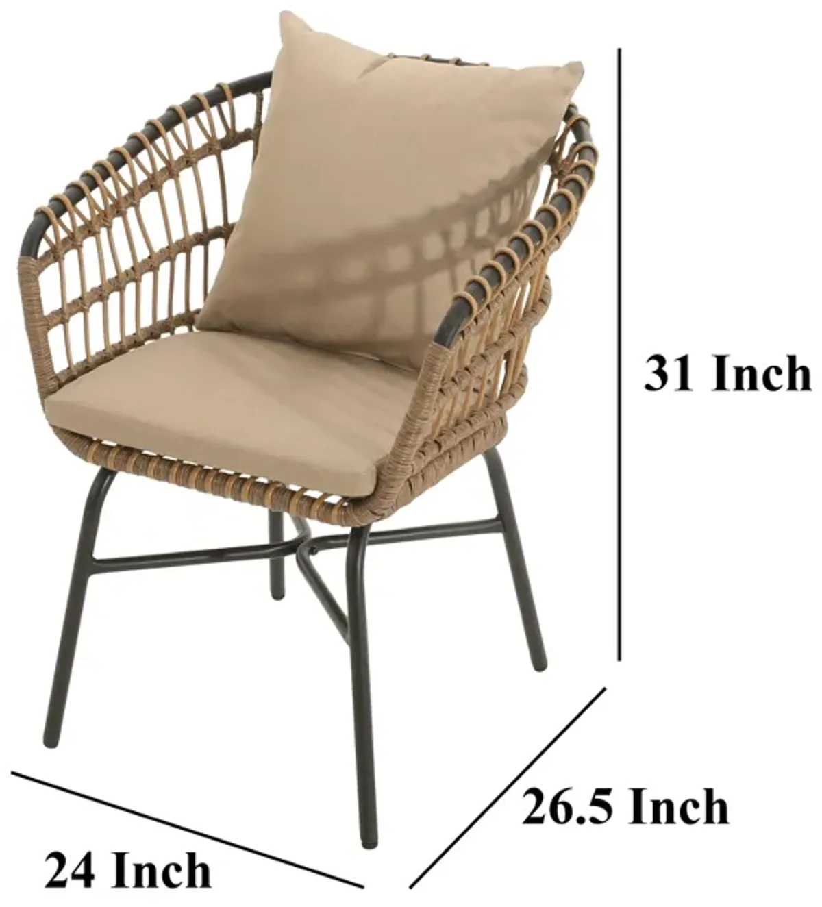 Wey Outdoor Side Chair Set of 2, Handwoven Rattan Curved Back, Black - Benzara