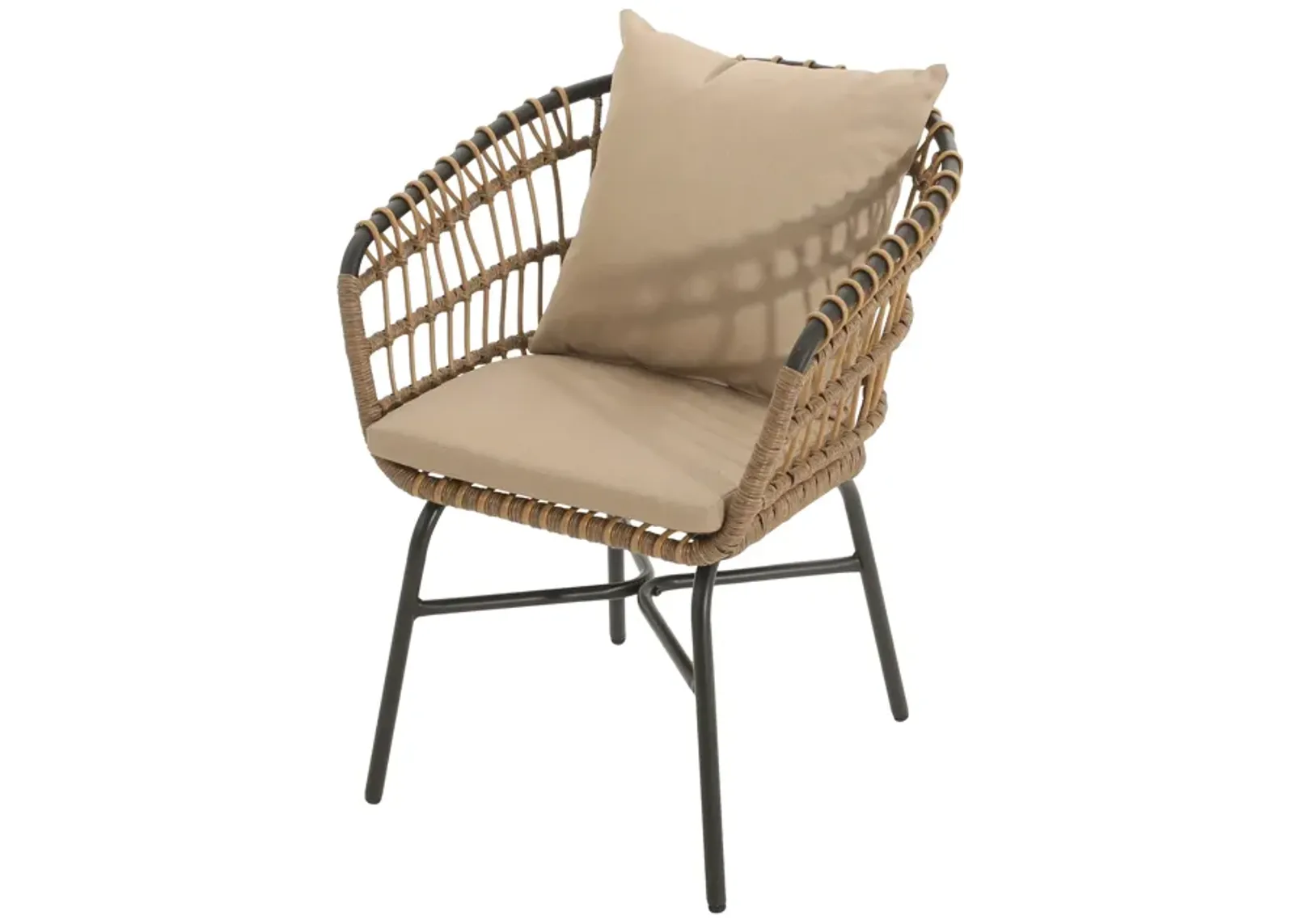 Wey Outdoor Side Chair Set of 2, Handwoven Rattan Curved Back, Black - Benzara