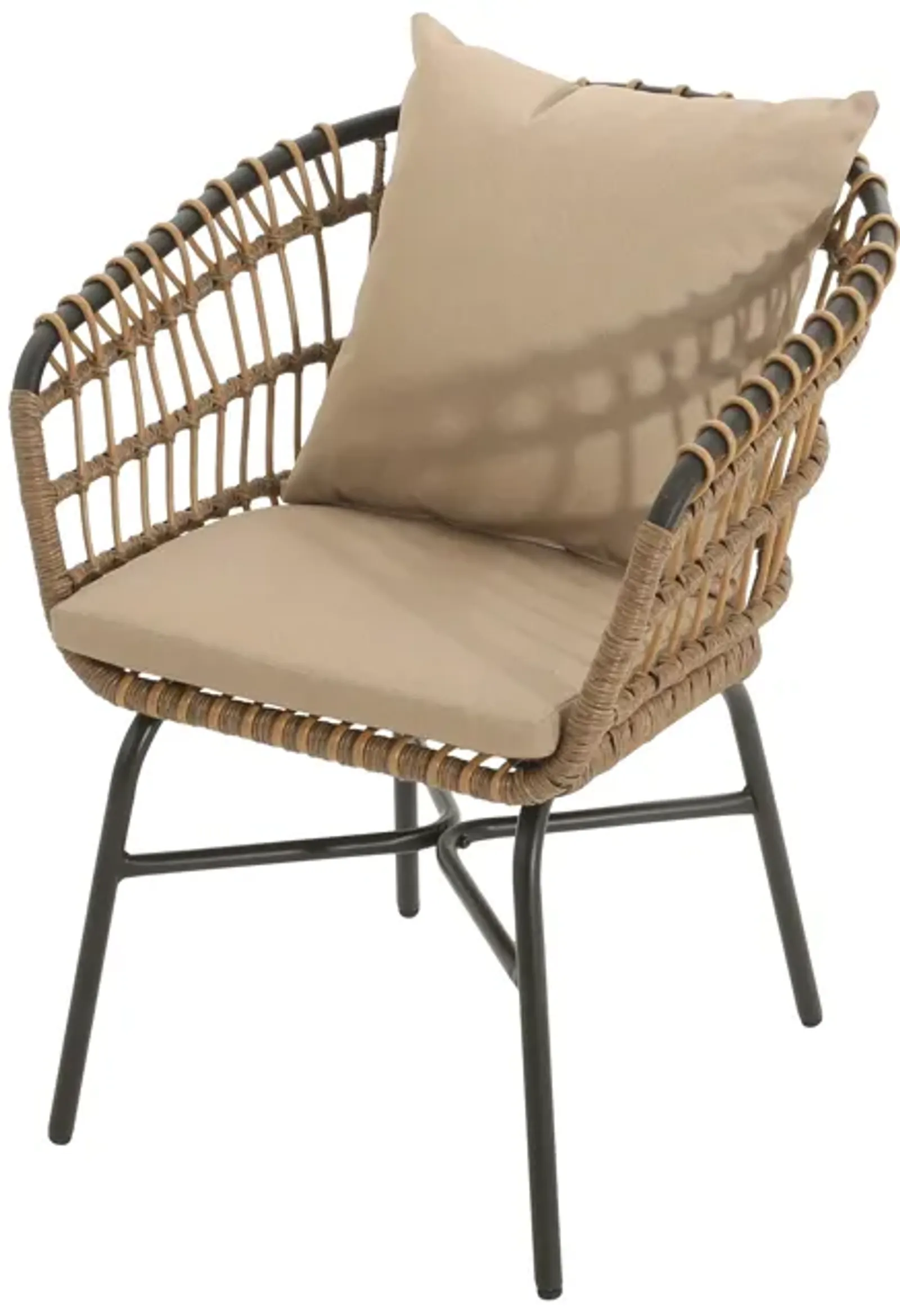 Wey Outdoor Side Chair Set of 2, Handwoven Rattan Curved Back, Black - Benzara